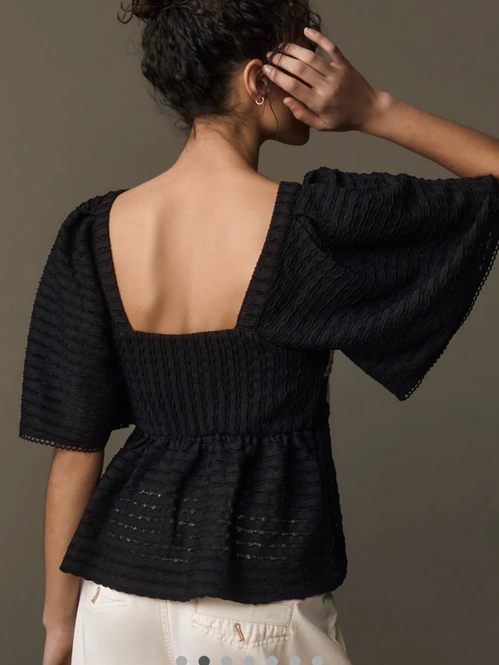 Anthropologie Black Blouse with Cream Crochet Panel - Picture 2 of 8